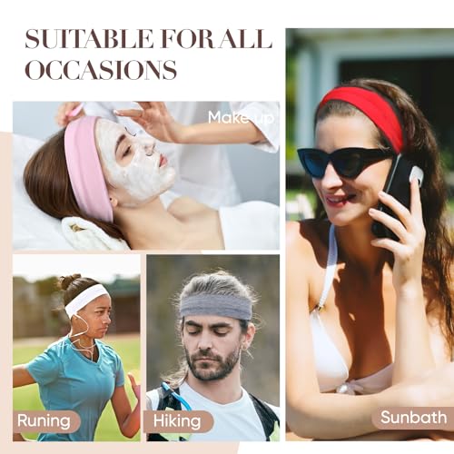 9 Pack Headbands for Women Non Slip - Fabric Elastic Hair Bands for Women's Hair, Soft Cotton Cloth Stretchy Sport Headbands, Sweat Absorption Athletic Hairbands for Workout Yoga Running - A