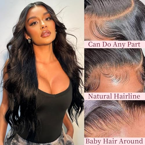 Bob Wig Human Hair 13x4 Body Wave Lace Front Wigs Human Hair 200% Density Human Hair Wigs for Black Women with Baby Hair (20 Inch, Natural Black)