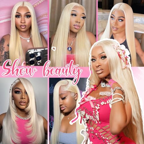 28 Inch 613 13x6 Lace Front Wig Human Hair 200 Density Straight 13x6 HD Lace Front Wigs Human Hair Pre Plucked 613 Blonde HD Lace Frontal Glueless Wigs for Women
