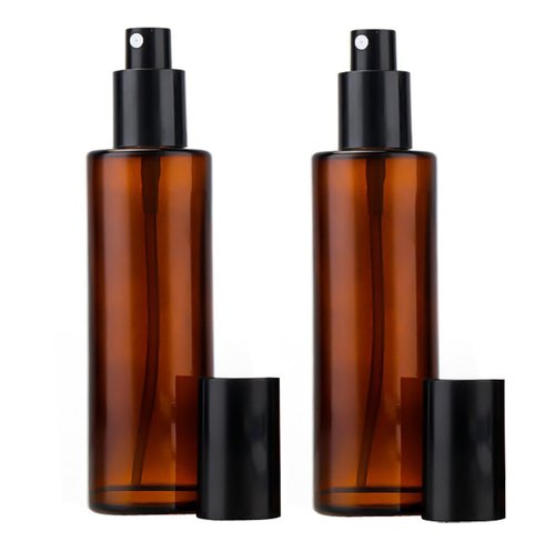 TUPSYBL 2 Pcs 100ml 3.4oz Upscale Amber Glass Spray Bottles Refillable Fine Mist Spray Bottles Cosmetic Bottles Containers for Essential Oil Aromatherapy Makeup Travel, Brown