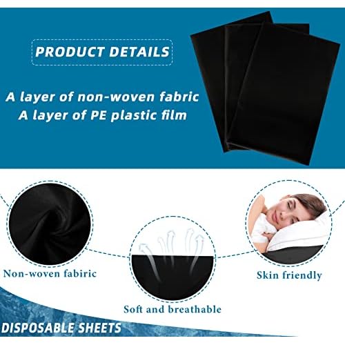 Tatuo 50 Pieces 31 x 70 Inches Disposable Bed Sheets Bed Cover Massage Table Sheet Non-woven Fabric for Spa, Lash, Beauty Salon, Waxing, Hotels(Black)