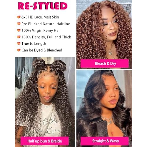 Deep Wave Lace Front Wigs Human Hair 200 Density 24 Inch Curly Human Hair Wig for Black Women 6x5 HD Lace Bye Bye Knots Glueless Frontal Wigs Pre Plucked