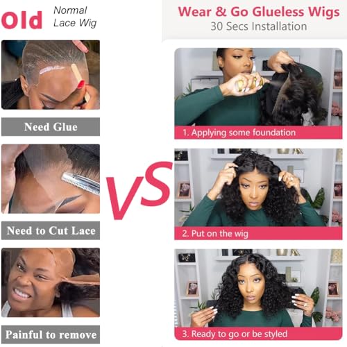 Glueless Wigs Human Hair Pre Plucked Pre Cut Wear and Go Deep Wave Lace Front Wigs Human Hair for Beginners Upgraded No Glue 5x5 Hd Lace Closure Wigs for Black Women 30 Inch