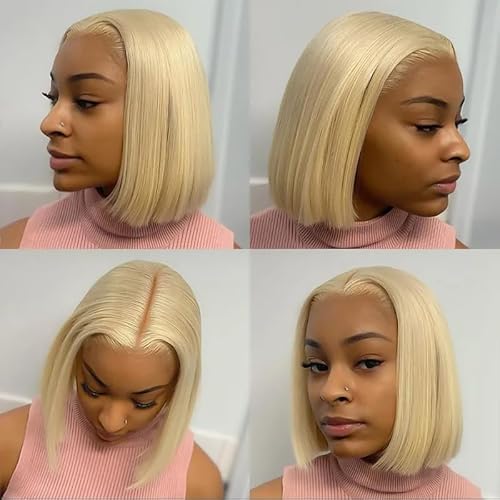12 Inch Blonde Bob Wig Human Hair 180% Density 613 Lace Frontal Human Hair Bob Wig 13x4 HD Lace Front Wig Human Hair Free Part 613 Short Straight Bob Wig Pre Plucked with Baby Hair