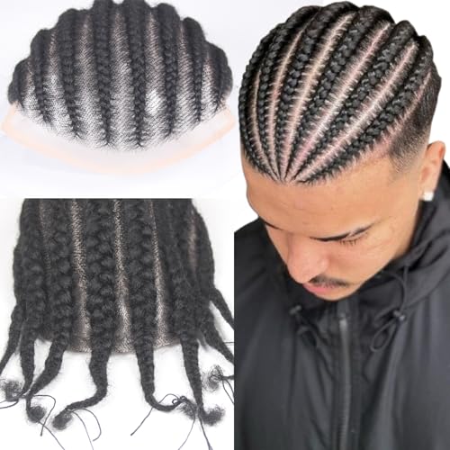 Afro Braids Male Hair Prosthesis Eight Strand Braids Toupee for Men and Women Breathable Full Lace 100% Human Hair Wig Black Color