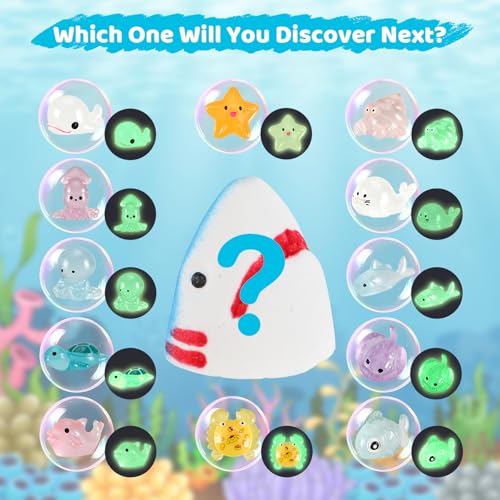 Bath Bombs for Kids, Organic Natural Shark Bath Bomb with Toys Inside, Boys Girls Bath Bomb with Surprise Inside, Bubble Bath Fizz for Kids, 6 Pack