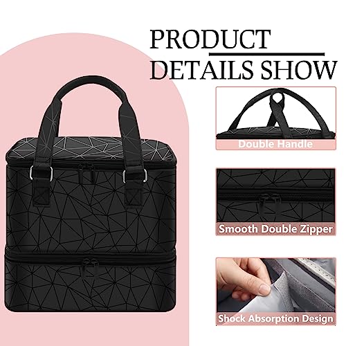 Nail Polish Organizer Case - Holds 42+ Bottles (15ml/0.5 fl.oz) and 1 Nail Lamp, Upgraded Double-layer Nail Polish Carrying Case Nail Polish Storage Bag with Handles (Black)