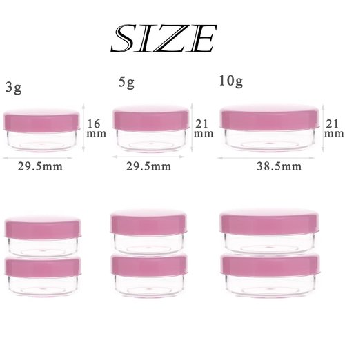 ZEJIA 5 Gram Sample Containers with Lids, Mini Makeup Containers, Empty Plastic Travel Cosmetic Containers with Labels(200 Count, Pink Lid)