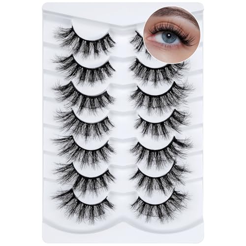 Cat Eye Lashes Wispy Fluffy, 8D Faux Mink 12-18MM (7 Pairs) - Dramatic Volume, Waterproof Lightweight, Daily & Party Wear, Reusable