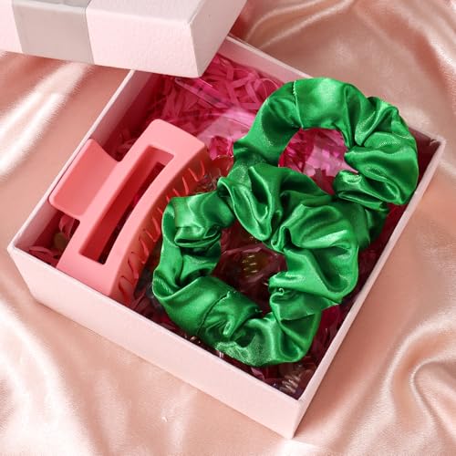 16 Pcs Satin Green Scrunchies Bridesmaid Proposal Gifts Hair Ties Scrunchies for Women Girls Bachelorette Party Favors (green)