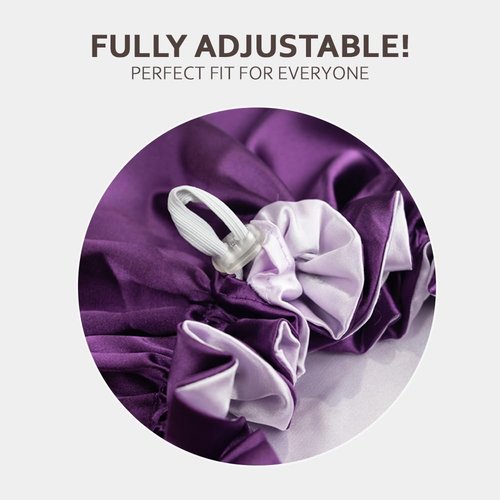 Pretty Robes Silk Hair Bonnet for Sleeping, Reversible Bonnets for Black Women, Curly Hair Women Accessories (Eggplant/Lavender)