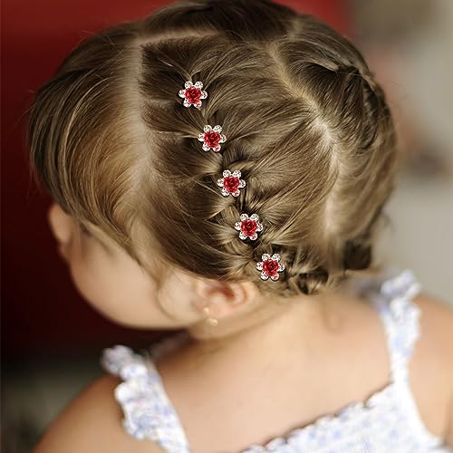 YISSION Red Rhinestone Hair Pins - 20Pcs Mini Rose Barrettes, Decorative Wedding Hair Accessories for Girls Women