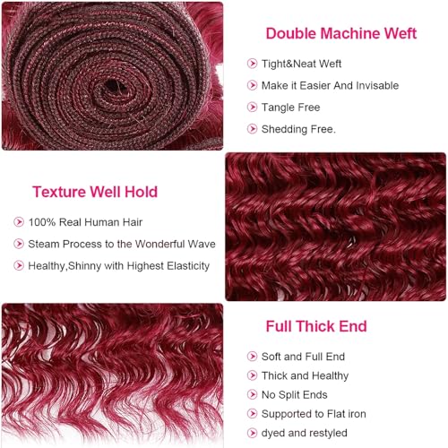 Dark Burgundy Bundles Human Hair 99J Deep Wave 3 Bundles 22 22 22 inch Vinmdonm 8A Brazilian Virgin Hair Extensions Red Bundle