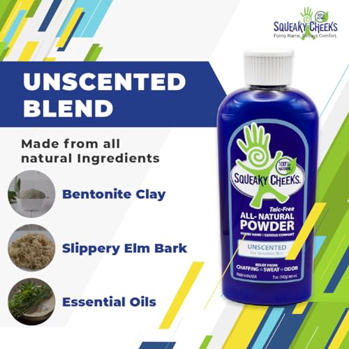 Squeaky Cheek Organic Talc-Free Unscented Dusting Powder (5oz) - Gentle, Nourishing, Fragrance-Free for Sensitive Skin