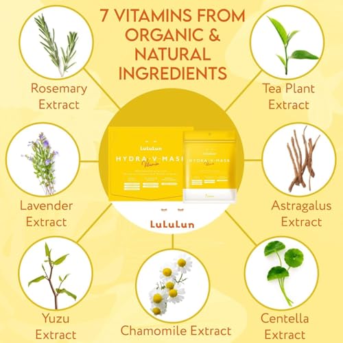Lululun 28 EA Vitamin C Face Mask for Women & Men with 7 Herbs & 7 Vitamins for Pore Firming & Even Toning Skin, Daily Face Masks Skincare, Hydrating Facial Mask, Face Mask Sheets from Japan HYDRA V