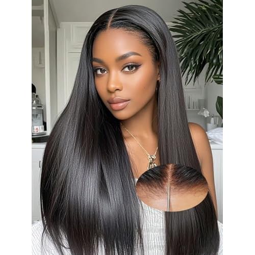 7X5 HD Glueless Wigs Human Hair Pre Plucked Pre Cut Pre Bleached Knots,Wear and Go Glueless Wigs,Straight Lace Front Closure Wig for Black Women 200% Density 26 Inch