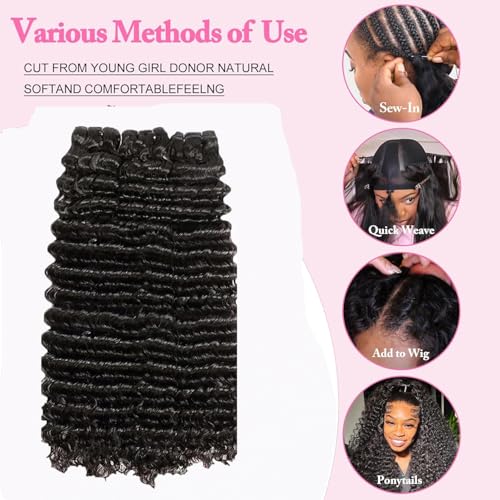 12A Depp Wave Human Hair Bundles 22 24 26 Inch Deep Curly Bundles Human Hair Extensions 100% Unprocessed 3 Bundle Brazilian Virgin Human Hair Quick Weave Natural Color