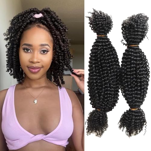 Afro Kinky Curly Springy Twist Double Drawn Bulk Human Hair Braiding Hair for Dreadlock Hair Pre-Separated Hair Extensions Natural Color 18Inch 200g