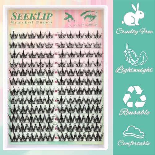 SeekLip Lash Clusters Manga Eyelash Clusters C Curl Spiky Natural Cluster Eyelashes 120PCS Anime Natural Look Cluster Eyelash Extensions for DIY at Home (Pulse C-10-14Mix)