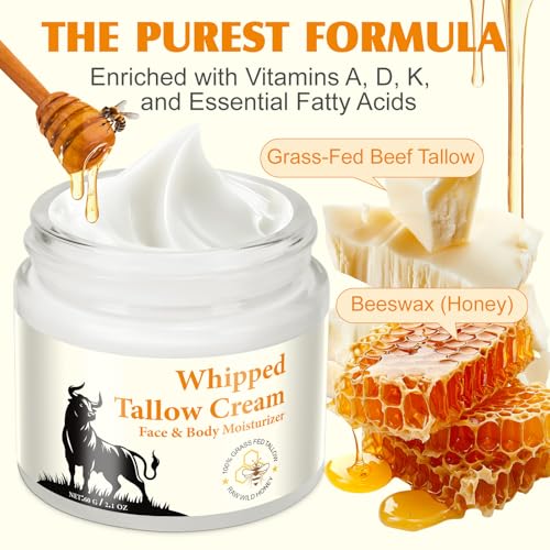 Beef Tallow for Skin, Beef Tallow and Honey Balm for Skin & Face Deeply Nourishing Face Body Moisturizer, for Dry Care & Anti-Aging- 60g