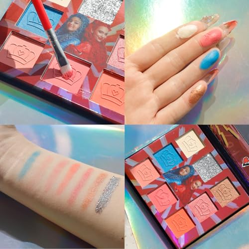 Descendants: The Rise of Red - 8 Well Eyeshadow Shimmer Palette with Mirror and brush, Shimmery and Opaque Colors, Pigmented Blendable for Girls Ages 8+, Perfect for Birthday, Parties by Townley Girl