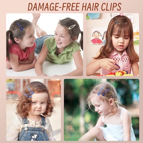 Metal Snap Hair Clips, No Slip Hair Clips for Thick/Thin Hair, 16pcs Medium Barrettes for Women Kids Hairstyle Makeup Accessories (8pcs 2.36inch & 8pcs 2.7inch) (Blue White)