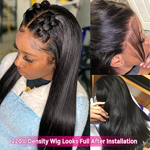 Subella HD Lace Front Wigs Human Hair Pre Plucked Straight 220% Density 13x5 HD Lace Frontal Wig With Baby Hair 12A Transparent Human Lace Wigs For Black Women (26inch)
