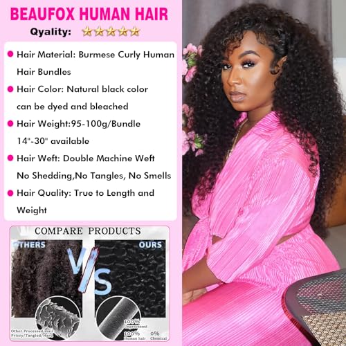 Burmese Curly 4 Bundles Human Hair (20 22 24 26)100% 14A Unprocessed Virgin Hair Bundles Deals Human Hair Extensions Spiral Curly End 3c4a Quick Weave Hair for Women Natural Black