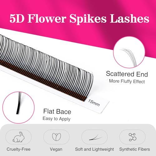 TDANCE Lash Spikes Matte Black 5D Spikes Lash Extensions Natural Look 5D Flower Eyelash Extensions for Professional Use Spikes Lashes(5D-Flower,D-0.07,10-17mm)