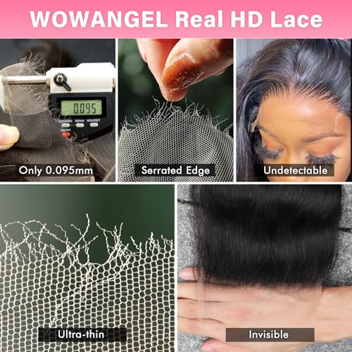 WOWANGEL 13x6 0.095mm Ultra-Thin Skinlike Real HD Lace Frontal & Closure,Body Wave Natural Hairstyles,Pre-Plucked Invisible Hairline,Unprocessed Virgin Human Hair,Invisible Knots HD Lace,16inch