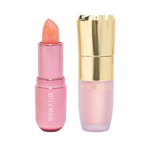 Winky Lux Pink Opal Glimmer Balm & Liquid Highlighter Duo – Color Changing pH Lip Balm & Radiant Highlighter, Jojoba Oil, Ceramides, Calendula Oil & Evening Primrose Extract, Subtle Vanilla Scent