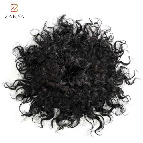 Zakya Hair System for Men Curly Real Human Hair 20mm Curly Mens Toupee 6 * 8in Hair System Replacement Toupee for Men