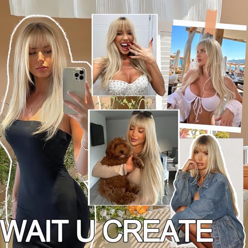 Nnzes Ombre Blonde 26-inch Long Wig with Bangs for Women - Straight Layered Style, Realistic Scalp, Freestyle Parting, Natural-Looking & Heat-Resistant Synthetic Hair for Daily and Party Use