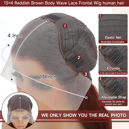 32 Inch Reddish Brown Lace Front Wigs Human Hair 200% Density Body Wave Lace Frontal Wig
