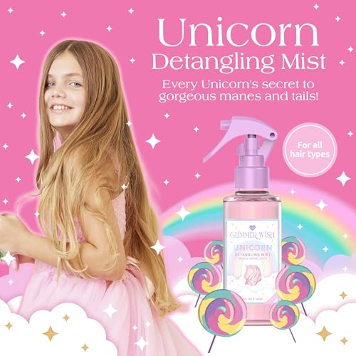 Glimmer Wish Unicorn Hair Detangler Spray ? Leave-In Conditioner for Kids & Women, Tangle-Free Detangling Mist, 5 fl oz