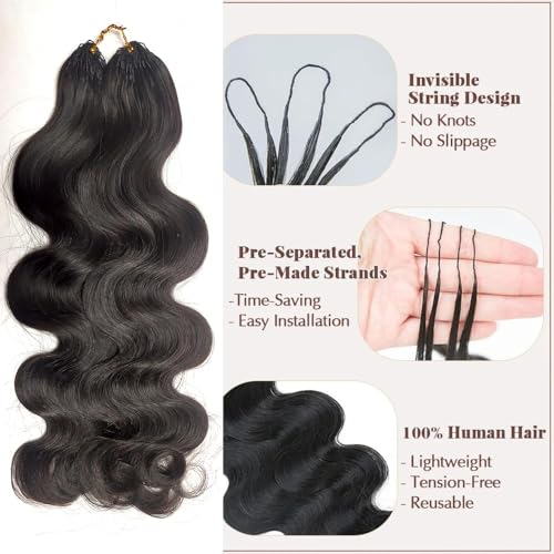 Pre-Separated Crochet Knotless Hair Extensions Body Wave Feather Crochet Human Hair Seamless Reusable for Women Hair 22inch 120g 100strands