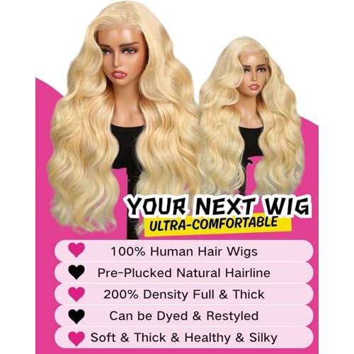 serwell 30Inch 613 13x6 Lace Front Wig Human Hair 200 Density Body Wave HD Lace Front Wigs Human Hair Pre Plucked Blonde Wigs Human Hair for Women True Length Easily Stained Longer Life