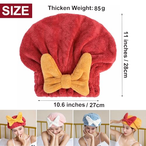 Ultra Absorbent Hair Quick Drying Towel for Women Girls New Microfiber Hair Towel Wrap Dry Turban Soft Bow Tie Plopping Head Towels Shower Cap for Kids (Red)