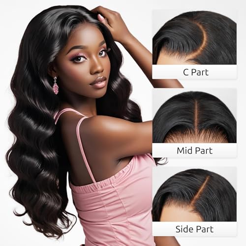 24inch Glueless Wig Human Hair Pre Plucked Pre Cut 230% Density Closure Wigs Human Hair 5x6 Body Wave HD Lace Front Wigs 12A Lace Frontal Wig Bleached Knots Natural Hairline