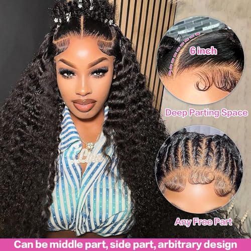 abbildung 24 Inch13x6 Deep Wave Lace Front Wigs Human Hair HD 13x6 Lace Front Wigs Human Hair 200% Density Deep Curly Human Hair Wigs Pre Plcked Deep Wave Frontal Wigs Natural Black wig
