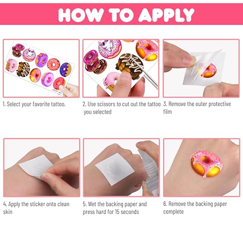 96PCS Donut Temporary Tattoos ? Doughnut Themed Two Sweet or Donut Grow Up Birthday Party Decorations, Favors, and Supplies for Kids Boys Girls, Cute Stickers, School Prizes and Rewards