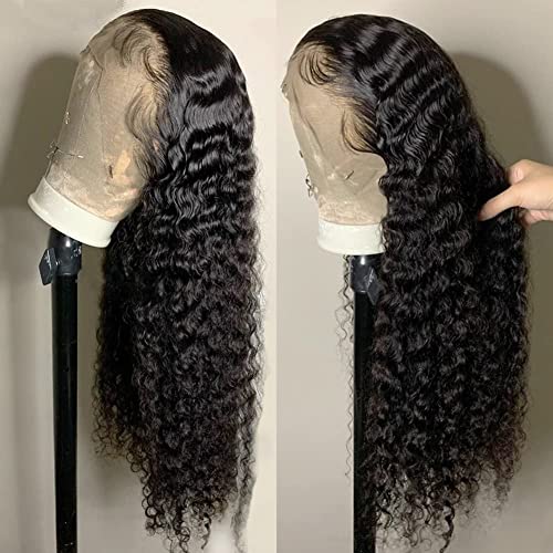 28 Inch Deep Wave Lace Front Wigs Human Hair Pre Plucked 180% Density Wet and Wavy Glueless HD Transparent Curly Lace Front wigs Human hair with Baby Hair 13x4 Lace Frontal Wigs for Women