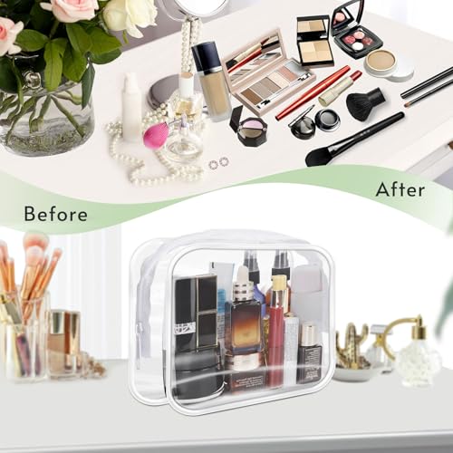 16 Pieces Clear Makeup Bags Bulk, TSA Approved Toiletry Bags Travel Pouch, Waterproof PVC Plastic Small Clear Cosmetic Bags with Zipper for Organizing (White Border)