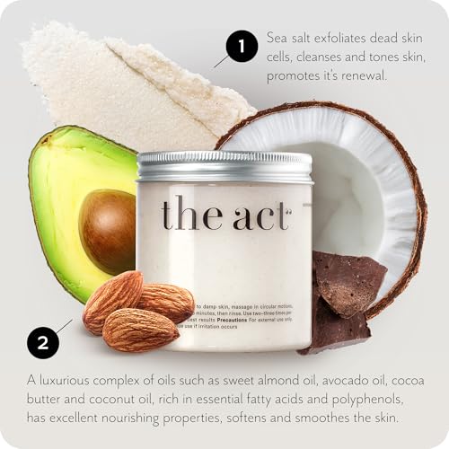 Exfoliating Body Scrub with Sea Salt & Coconut - Nourishing Restores Cleanser Body Balm - Home Spa Care, Vegan, Organic (10.58 Oz, Coconut)
