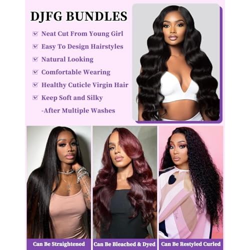 DJFG 12A Human Hair Bundles with Closure Body Wave 20 22 24+18 Inch 5x5 HD Frontal Body Wave Bundles Human Hair Real 100% Raw Unprocessed Brazilian Virgin Sew in Quick Weave Natural Black Deals