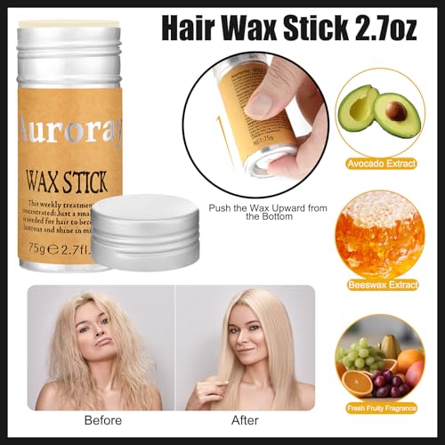 Boar Bristle Slick Back Hair Brush Comb with Wide Boar Bristle Brush,Hair Wax Stick,500PCS Elastic Rubber Bands for Women and Men Sectioning,Parting