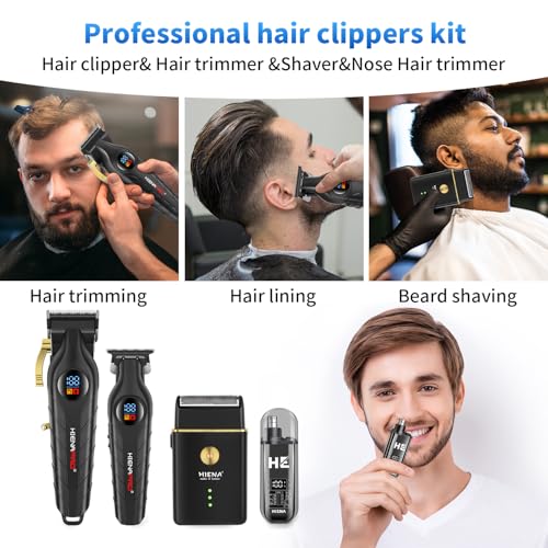 HIENA PRO Professional Cordless Hair Clipper for Men, Beard Trimmers, Electric Foil Shavers and Nose Hair Trimmer Set, Rechargeable Barber Clipper and Hair Cutting Grooming Kit