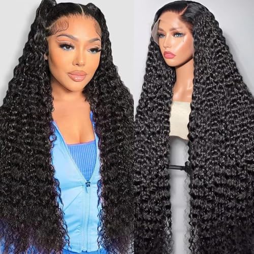 MISSJAY 13x6 Deep Wave Lace Front Wig Human Hair 32 Inch 200% Density Deep Curly Wig with Baby Hair Pre Plucked Lace Front Wigs 100% Unprocessed Brazilian Virgin Hair Natural Color for Women