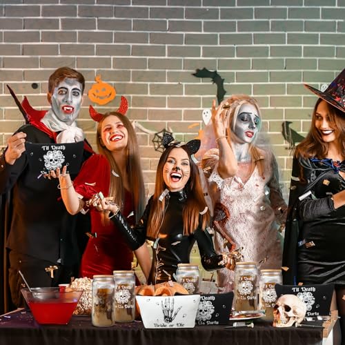 Hushee 30 Pcs Bride or Die Bachelorette Party Supplies Till Death Bridesmaids Gifts 16 oz Glass Cup Makeup Bag Scrunchy Knotted Bracelet Diamond Pen for Gothic Halloween Bridal Shower Wedding Supplies