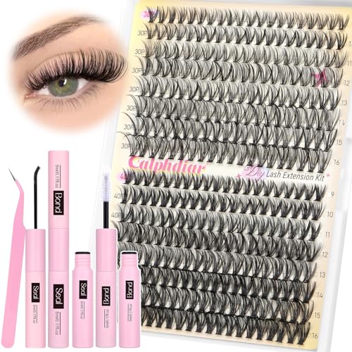 Eyelash Extension Kit 320PCS Lashes Clusters 30D+40D Lash Extension Kit 9-16mm Wispy Cluster Eyelash Extensions Kit with Lash Bond and Seal Tweezers Natural Lash Clusters Kit for Beginners